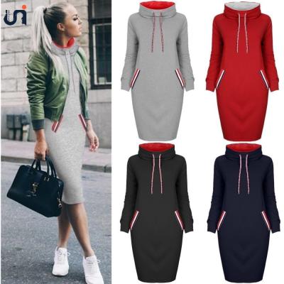 China Women's Dress Anti-pilling Long Sleeve Pocket Printing Christmas Dress Long Sleeve UNIQUE White Mid Length Hoodie for sale