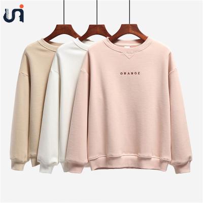 China UNIQUE New Anti-pilling Design OEM 100% Cotton Pullover 2021 Logo Embroidery Sweatshirt Women Custom Made Solid for sale