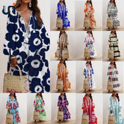 China Breathable UNIQUE Long Sleeve Beach Bohemian 2020 Dresses Floral Maxi Casual Dress With Kimono Sleeve Ladies O Neck for sale