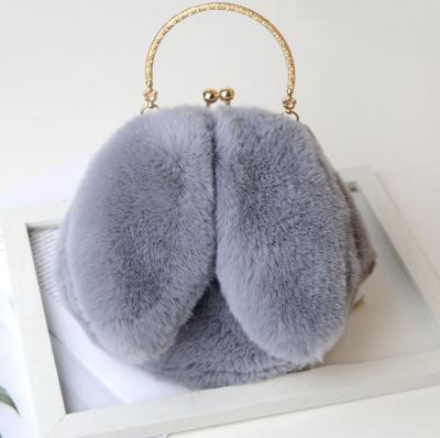 China Soft Plush Rabbit Ear Shoulder Bags Faux Fur Bums New Fashion Winter Handbags Women Designer Women Lock Purse Bag Girls Tote Bag for sale