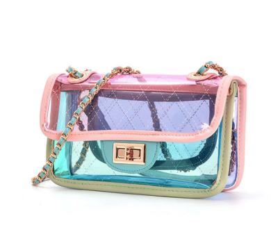 China Fashion smallTravel fashion handbag PVC brand plaid chain shoulder bag freeze transparent bag for sale