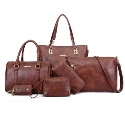 China 2021 Durable Famous Brands Tote PU Shoulder Bag Designer 6 Pcs Leather Handbag Set for sale