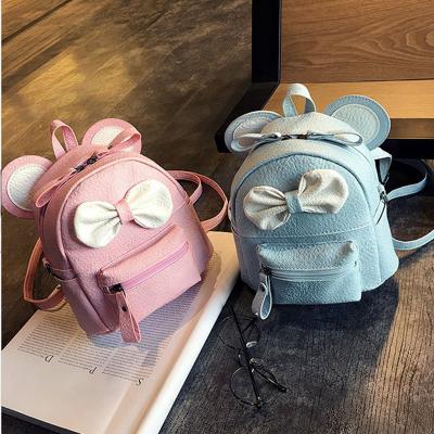 China New Leisure Joker Girl PU Cartoon Cute Pattern Waterproof Leather Bow Small Environmental Comfort Shoulders Dual-function Backpack for sale