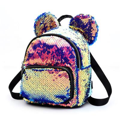 China Custom Made Waterproof Travel Kids Baby Cartoon Small Mouse Ears Bags Fashion Mini School Kids Sequin Backpack Children for sale