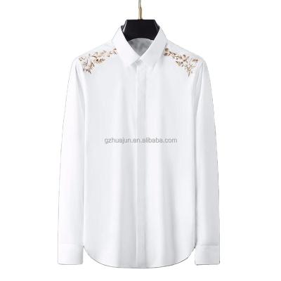 China Anti-Wrinkle Men's Luxury Slim Fit Shirt Men's Floral Embroidered Prom Long Sleeve Dress Shirt for sale