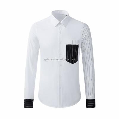 China 2021 Anti-wrinkle new fashion high quality men's long-sleeved shirt pocket striped design new men's bust shirt for sale