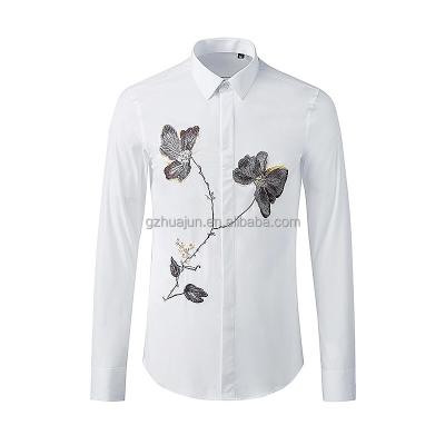 China Hot Selling Anti-wrinkle Long Sleeve Flower Shirt Branch Style White Printing Casual Men's Shirt for sale