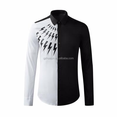 China Anti-Wrinkle Design Fashionable Mens Shirt Stitching Texture Black / White Full Sleeve Formal Shirt for sale