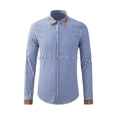 China 2021 Anti-wrinkle best quality custom design men's shirt fancy blue striped pattern cotton shirt for men for sale