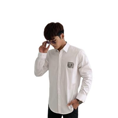 China Original 100% Cotton Formal Dress Shirt Men's Long Sleeve Original Brand Label Business Long Sleeve Shirt Anti-Wrinkle for sale