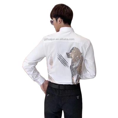 China Anti-wrinkle low price latest high quality men's casual long sleeve pattern bossy tiger blouse for sale