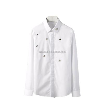 China Pigeon embroidery regular-fitting white long-sleeved white formal suits Anti-wrinkle men's shirts for sale