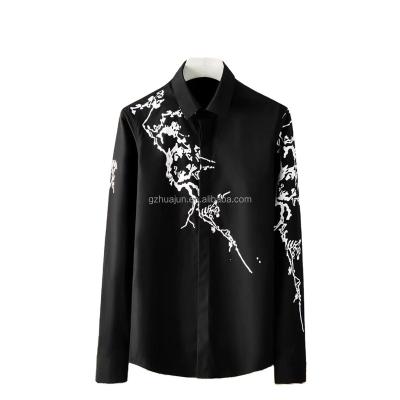 China Embroidery Luxury Casual White Long Sleeve Men's Anti-wrinkle Silk Cotton Formal Shirt for sale