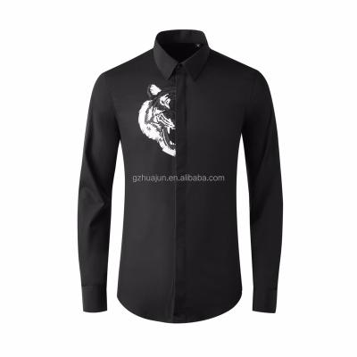 China New Anti-wrinkle men's solid color embroidery Chinese style tiger head black bodice shirt for sale