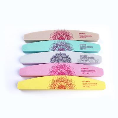 China 100/180 Premium Material Half Moon Grit Wholesale OEM/ODM Colored Salon Sponge Nail Files With Private Label for sale