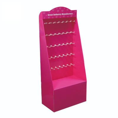 China Custom Floor Color Printing Red Cardboard Double Sided Corrugated Hair Bundle Rack Material Display Racks for sale