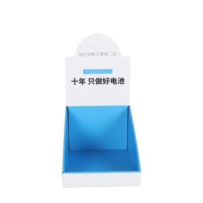 China Single Sided Customized Supermarket Corrugated Cardboard Display Box Battery Counter Display Rack for sale