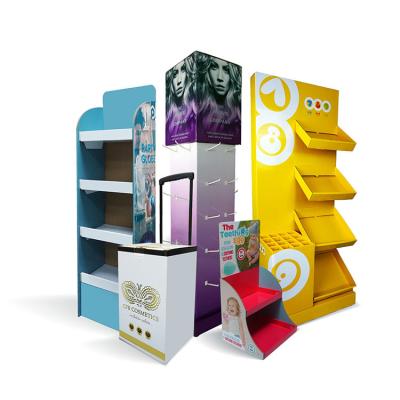 China Single Sided Custom Display Stand Box PDQ Cardboard Peg Floor Display Hooks Cardboard Corrugated Paper Display for sale