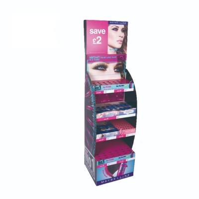 China Shopping Mall Makeup Display Stand Single Sided Cosmetic Display Racks Floor Paper Display Stand For Makeup for sale