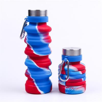 China 500ml 550ml Sport Travel Silicone Viable Collapsible Bottle Reusable Silicone Drinking Water Bottle BPA Free for sale