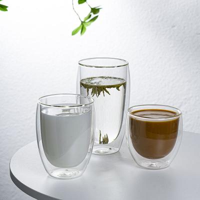 China 250ml 350ml 450ml Clear Glass Cup Glass Cup Clear Glass Cup Coffee Espresso Tea Supplies Borosilicate Double Wall Coffee Viable Custom Logo for sale