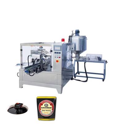 China Premade High Quality Pouch Soy Sauce Food Fill Rotary Sealer Machine with Piston Filler Liquid for sale