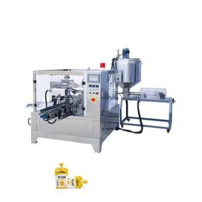 China Food Mustard Sauce Rack Up Pouch Zipper Filling Sealing Packaging Machine With Piston Filler Liquid for sale