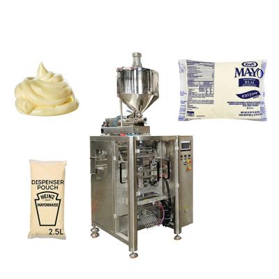 China VFFS Food Sit Gusset Bagg Mayonnaise Sauce Packing Machine With Piston Filler For Viscous Liquid for sale