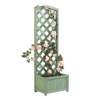 China CLASSIC Hot CLASSIC Outdoor Wood Plant Shelf Wood Garden Sales Flower Pot Planter Shelf Rising Bed Stand Planter Box With Trellis for sale