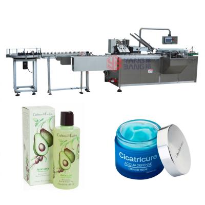 China YB-WZ80 automatic cosmetic beverage lotion cream box packing machine, glass bottle cartoning machine for sale