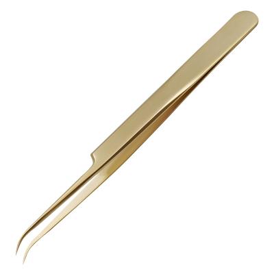 China Amazon Hot Selling Curved Tweezers Wick False Volume Tweezers 30 Degree Tip Volume Tweezers Gold Eyelash Extension Tweezers for sale