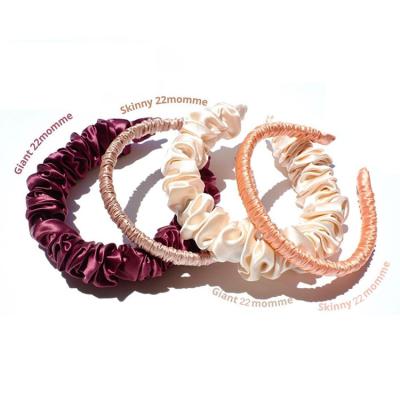 China Large Fashion Headband Silk Hairband Elastic Crinkle Fluffy Ruched Silk Fabric Hair Bands For Women for sale