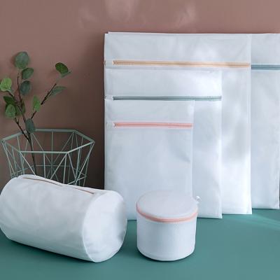 China Large Minimalist 6 Sizes Lingerie Fabric White Home Bra Bag Eco-Friendly Wash Bag Zippered Mesh Laundry Bag Set for sale