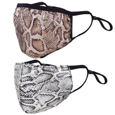 China Polyester & Cotton Wholesales Polyester Cotton Face-Mask With Snake Prints Washable Face Cover With Filter Insert Mouth Soundproof for sale