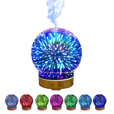 China 3D Ultrasonic Electric 3D Visual Effects Glass Bamboo Aromatherapy Essential Oil Aroma Humidifier Humidifier with Round Shape for sale