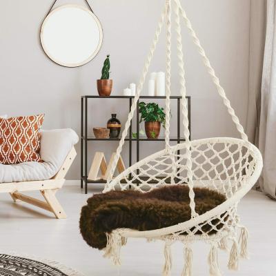 China Farmhouse Macrame Outdoor Hammock Rocking Garden Chair Cotton Rope Swing Chair Hanging Adult Hammock Chair for sale