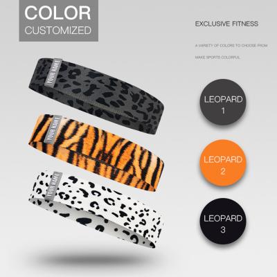 China Cotton+Polyester Mesh+Rubber Custom Leopard Pattern Printed Wholesale Discount Yoga Stretching Fitness Non Break Circle Resistance Soft Hip Band for sale