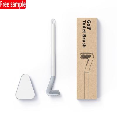 China Toilet Brush Golf Shape Bathroom WithTriangle Long Holder Handle Silicone Toilet Brush for sale