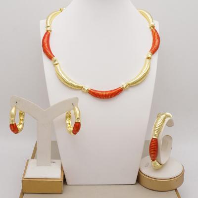 China CLASSIC Wholesale Fashion Women Gold Filled Set Non Tarnish Wholesale Jewelry Costume 24k Earring Necklace Cooper Jewelry for sale