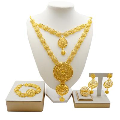 China Fashion CLASSIC High Quality African Jewelry Luxury Gold Plated Simple Design Women's Elegant Jewelry Sets Gold New Designs for sale