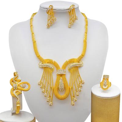 China Fashion CLASSIC Luxury Plated Jewelry Set 18k Gold Bridal Necklace 18k Gold Plated Dubai Gold Filled Jewelry for sale