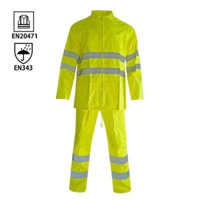 China Water Proof Reflective Jacket Polyester Waterproof Rainsuit With Hood High Visibility Security Uniform for sale