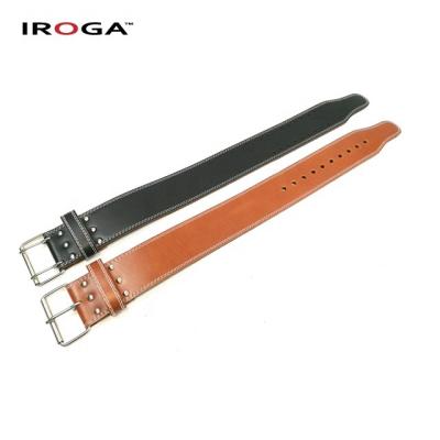 China Non-slip Extra Thick Leather Weightlifting Power Cowhide Fitness Iroga Lifting Support Belt for sale