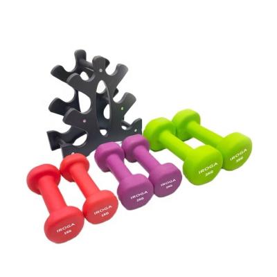 China Home Use Iroga Fitness 12kg 20lb Vinyl Neoprene Dumbbell Set With Rack for sale