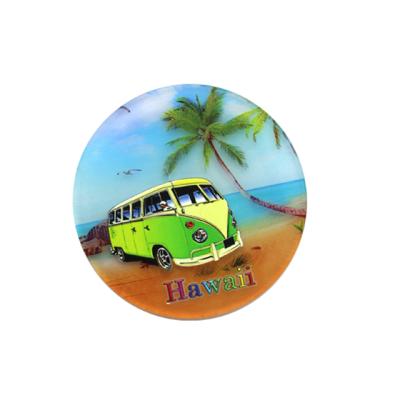 China Custom Shape Round 6cm Hawaii Acrylic Souvenir Magnet for sale