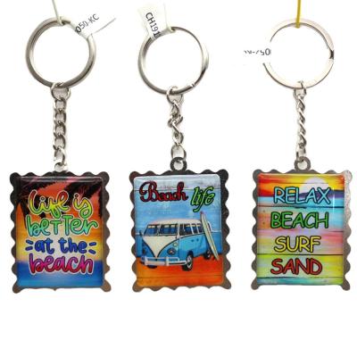 China Personalized Epoxy Printing Glass Keychain Metal Ring Double Key Chain for sale