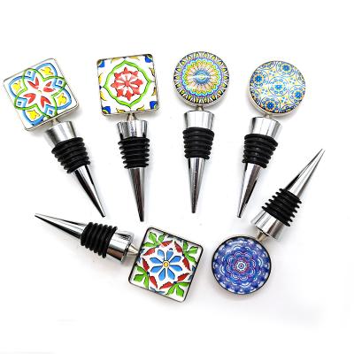 China Non Spill Reusable Wine and Beverage Bottle Stoppers with Mandala Design for sale