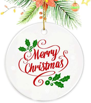 China Christmas Ornaments Custom 2021 Round Hanging Ceramic Christmas Gift 2.85 Inch Indoor Christmas Ornament Christmas Decorations for sale