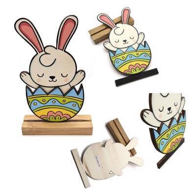 China Easter wooden decorations Easter decorations for home ornaments Easter Bunny With Easter Egg Wooden opens desk decoration for sale