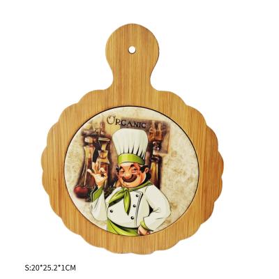 China Sustainable Customized Chef Design Ceramic Tile Tripod Coaster With Bamboo for sale